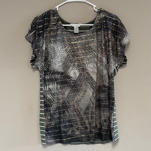 Christopher & Banks Black and Gold Leaf Pattern Top